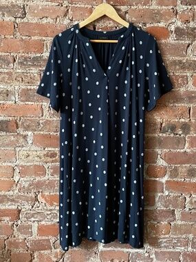 J Jill Womens Wherever Collection Navy Floral Print Short Sleeve Dress - Size Sm